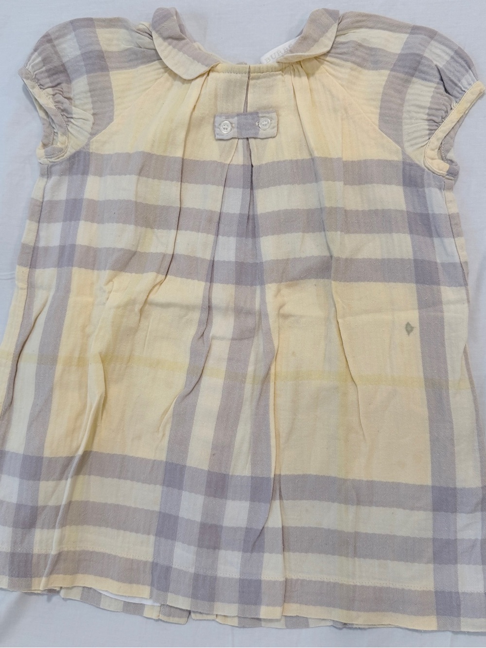 Burberry Baby Girl Nova Check Plaid Dress Yellow Beige Peter Pan Collar Size 18M
